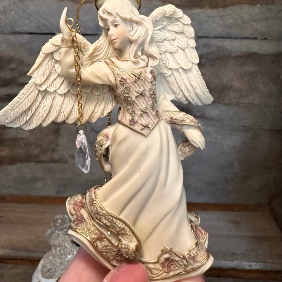 3 Vintage Avon Christmas Tree Ornaments Set, Angel w/Crystal, Glass Bell, Santa - Picture 4 of 10